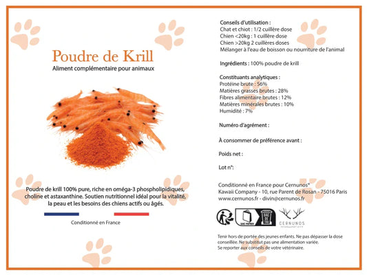 Krill Euphausia superba antarctique — superaliment marin riche en astaxanthine pour chien