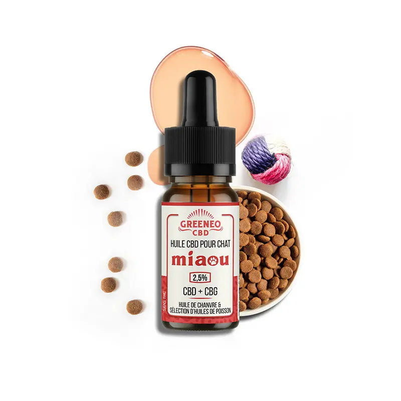 Huile CBD CBG pour chat Miaou Greeneo anxiété repos - Zenherb
