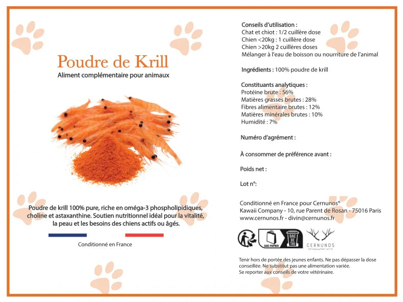 Krill Euphausia superba antarctique — superaliment marin riche en astaxanthine pour chien